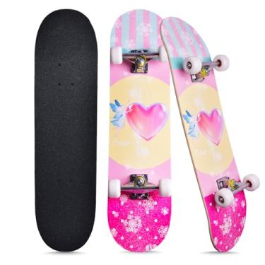 Imagem de Skates para iniciantes, crianças, meninos, meninas, adolescentes e adultos, skates padrão completo de 78 polegadas com design de unicórnio e caveira de bordo de 7 camadas (amor)