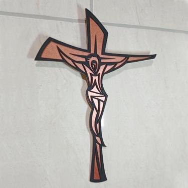 Imagem de Decoração Cruz Crucifixo De Madeira MDF Parede Jesus Fé Católico Relig
