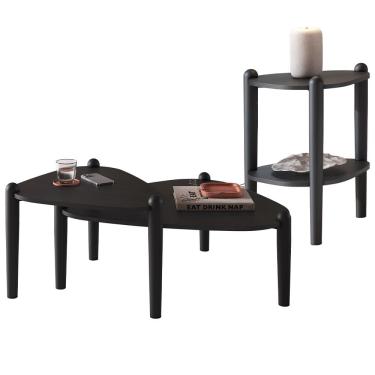 Imagem de Kit 02 Mesas de Centro e 01 Mesa Lateral Pés Madeira Trium A03 Nero Preto - Lyam Decor