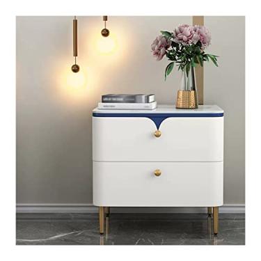 Imagem de Mesa de cabeceira, mesas de cabeceira modernas com alça de metal dourado e pernas de mesa, mesa lateral elegante e prática, móveis de quarto da moda, mesa de canto branca (tamanho: C 35 x P 40 x A 51