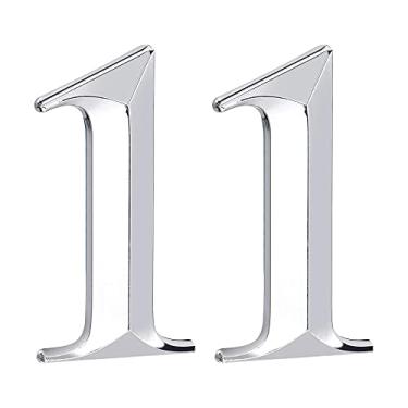 Imagem de uxcell Número de casa autoadesivo, 6,5 cm ABS número 1 design 3D para casa hotel placa de endereço tom prateado 2 peças
