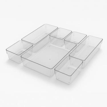 Imagem de Organizador Acrílico Modular para Gavetas Bancadas e Armários Geladeira Plástico Transparente - Kit com 7 Organizadores