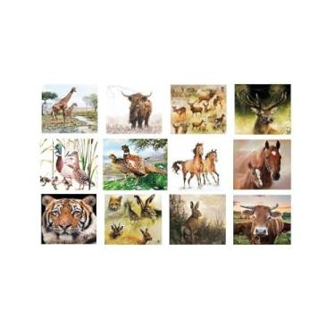 Imagem de 12 guardanapos de animais variados uma variedade de guardanapos de papel de animais papel decorativo para decoupage pacote sortido bonito cavalo lebre girafa veado pato faisão vaca para decoupage