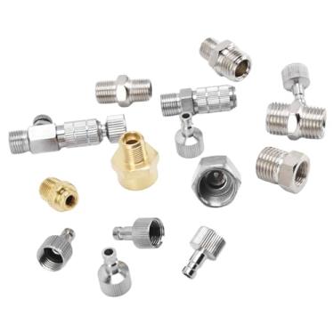 Imagem de Conjunto de adaptadores de aerógrafo de 15 peças, conjunto de conectores de desconexão rápida de aerógrafo profissional de aço inoxidável, fácil de instalar, kit adaptador de aerógrafo durável para compressor de ar, mangueira aerógrafo