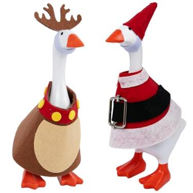 Imagem de Conjunto de 2 conjuntos de roupas de Natal de ganso de 17,8 cm, design de alce e Papai Noel, fantasia magnética de ganso de mesa de feltro para decoração de estátua de pato, porta-chaves de mesa