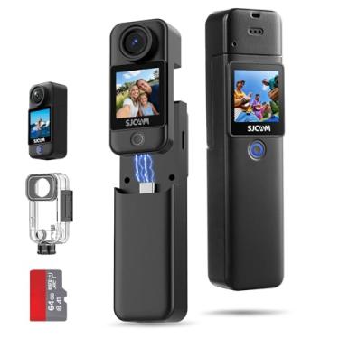 Imagem de SJCAM Câmera de ação de viagem de bolso C300 4K, potência de 7 horas, gravação de vídeo FOV de 154° de largura, estabilização de 6 eixos, câmera corporal de tela de toque duplo, à prova d'água de 30 m