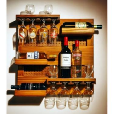 Imagem de Adega De Vinho De Parede Para Barzinho | Suporte E Organizador De Garrafas Decorativo | Estilo Moderno Para DecoraçãO De Casa, Restaurante Ou Boteco