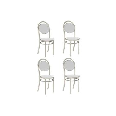 Imagem de Kit 4 Cadeiras De Cozinha 190 Aço 4 Uni Prata-courano Branco - Carraro