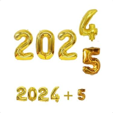 Imagem de Kit Balão Bexiga Metalizado 2025 Dourado Ano Novo Reveillon - Solider