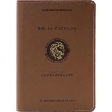 Imagem de Biblia Letra Supergigante sbb compacta Marrom leão Capa couro bond - C