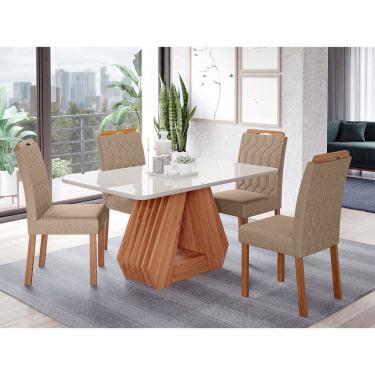 Imagem de Conjunto Sala de Jantar Ágata Tampo em MDF e Vidro Com 4 Cadeiras Paola Cimol