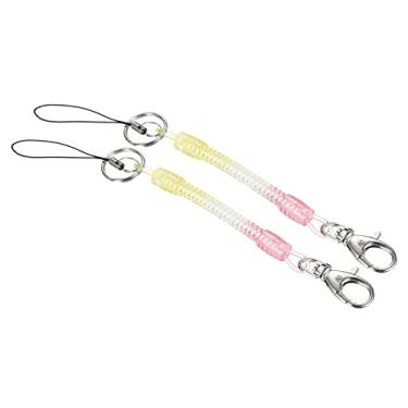 Imagem de Chaveiro retrátil com mola helicoidal fecho lagosta com chaveiro de 145 mm, pacote com 2 ganchos de pressão em espiral de plástico, amarelo e rosa