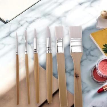Imagem de Generic Conjunto de 6 pincéis para pintura a óleo, cabo de madeira com cerdas de nylon, amarelo e branco