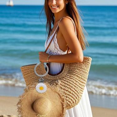 Imagem de Clipe portátil para chapéu de viagem ao ar livre, mãos livres, antiperda, férias, praia, palha, clipe para mochila, acessórios de bagagem, girassol (branco-9 x 4 cm)