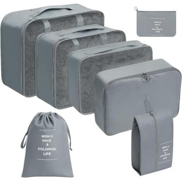 Imagem de Kit Organizador de Malas para Viagem 7 Peças – Organizadores de Roupas, Sapatos, Maquiagem e Acessórios, Compacto, Dobrável e Resistente, Ideal para Mala e Organização Closet (Cinza)