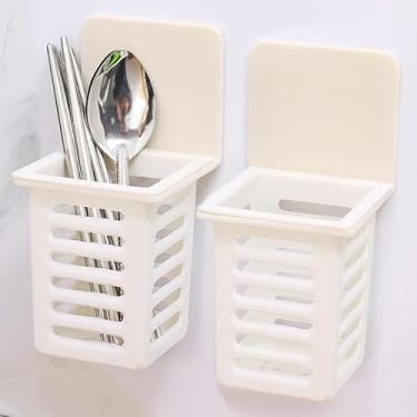Imagem de 2 peças de suporte de pauzinhos de cozinha para pendurar na parede cesta de ralo de pia prateleira de plástico talheres colher recipientes de armazenamento