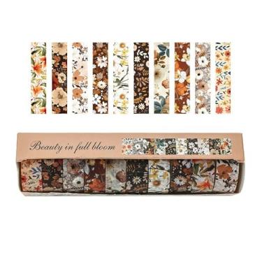 Imagem de Conjunto de 10 rolos de adesivos Washi de 2 m, adesivos com padrão de flores decorativos para artes faça-você-mesmo artesanato suprimentos de diário scrapbook cartão embrulho