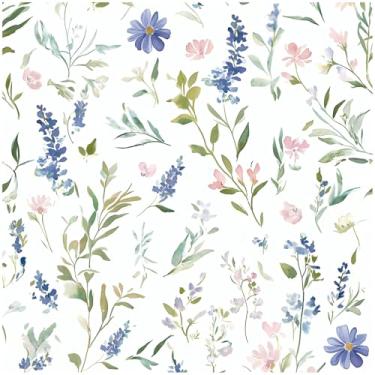 Imagem de Theper Papel de parede floral Peel and Stick 43 cm × 393 cm Boho Flower Papel de parede autoadesivo