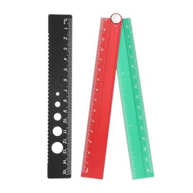 Imagem de Generic Kit de régua dobrável e reta 30/15 cm transferidor métrico de liga de alumínio régua de borda de onda angular dobrável com círculo oco para sala de aula em casa, escritório, vermelho-verde
