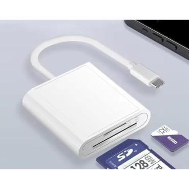 Imagem de Leitor de Cartão USB Type-C, 2 em 1 para SD e MicroSD, Branco, Alta Velocidade 400Mbps, Plug & Play, Compatível com Notebook e Celular
