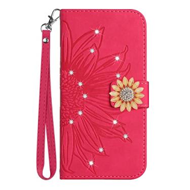 Imagem de ONV Capa carteira compatível com Samsung Galaxy A13 5G - Capa de couro flip de girassol brilhante com glitter slot para cartão à prova de choque com suporte magnético para Samsung Galaxy A13 5G [HT