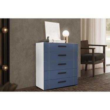 Imagem de Cômoda Casal Lisboa C- 5 Gavetas Branco-azul - Politorno