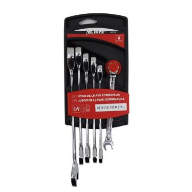Imagem de Jogo de chaves combinadas, com catraca, cromada, cromo vanadio, 6 pcs/