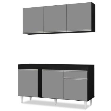 Imagem de Armário Aéreo Argélia E Balcão Para Pia 150cm Dakota Preto/cinza - Lumil Móveis