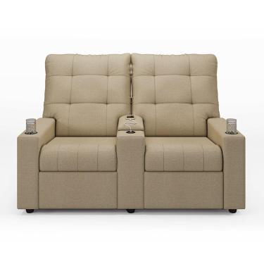 Imagem de Poltrona Reclinável Para Cinema Parma 2 Lugares Baú Usb Linho Fh1 - D'rossi Cor Bege