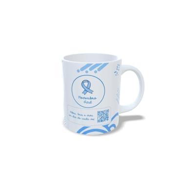 Imagem de Caneca Cerâmica Novembro Azul, Branca, 325ml, Design Conscientização Saúde Masculina, com QR Code (23124)
