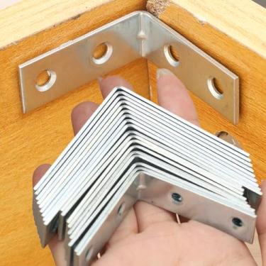 Imagem de Suportes de junta em L com 4 furos para móveis, prateleira de madeira, fixador de armário de porta de porta de armário de 90 graus, universal de aço inoxidável, ferragens (10 peças, 60 mm)