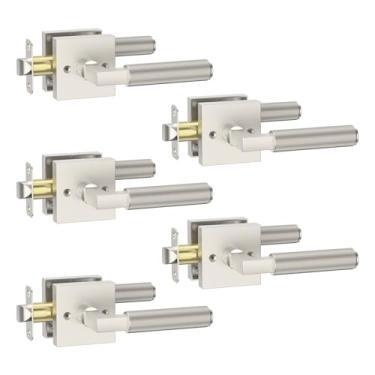 Imagem de Amerdeco Pacote com 5 maçanetas de porta de passagem de níquel acetinado escovado, maçanetas resistentes sem travamento para hall, armário, área de escritório, shopping centers AM0021