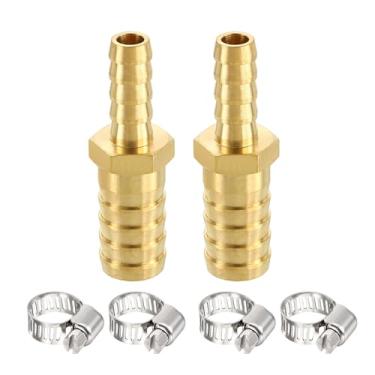 Imagem de METALLIXITY 2 peças de mangueira de latão para adaptador de 2,5 cm de farpa x 5/20.3 cm com 4 braçadeiras de mangueira para sistemas de combustível automotivo, motocicleta, marítimo, caminhão, RV