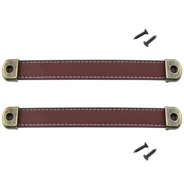 Imagem de LUORNG 2 peças puxadores de gaveta de couro 19 cm puxador de mala de viagem marrom moderno maçanetas de porta de armário com parafusos de instalação