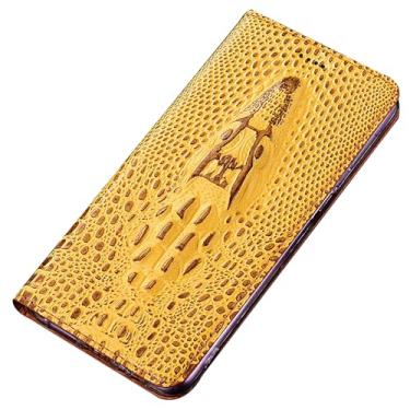 Imagem de POYUFRG Capa carteira para Honor Magic 8 Pro/Magic 8, capa de couro genuíno com estampa de cabeça de crocodilo 3D, capa flip magnética com compartimentos para cartões, amarelo, 8 Pro