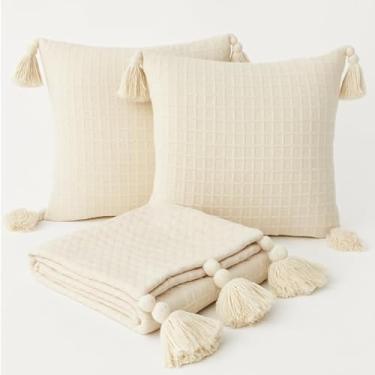 Imagem de Manta Sofa, Kit Pompom Peseira Completo para Cama Sofá Peseira com Capa de Almofada