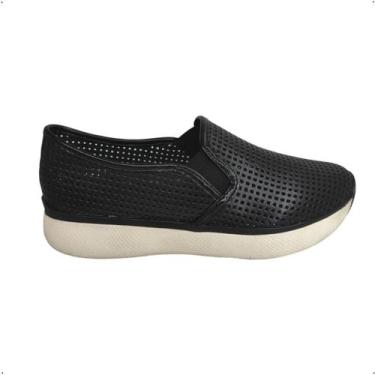 Imagem de Tenis Feminino Giulia Domna Slip on Vazado Couro Macio 247, 35, Preto