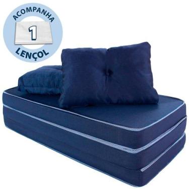 Imagem de Puff Multiuso com Lençol e Travesseiro Casal 3 em 1 Bf Colchões, AZUL