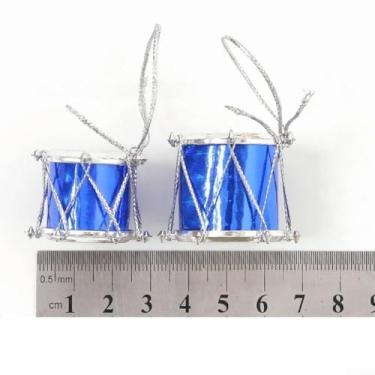 Imagem de Conjunto de 12 enfeites de árvore de Natal de tambor gravados multicoloridos, decorações de plástico para pendurar para guirlandas e exibições sazonais, 9 x 6 cm