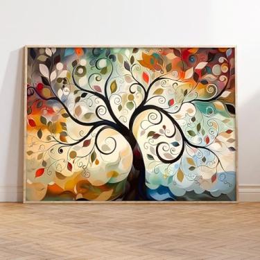 Imagem de Arte de parede em tela colorida árvore da vida arte abstrata paisagem boho imagem de natureza abstrata pintura de árvore colorida pôster de paisagem moderna árvores arte de parede boho pintura
