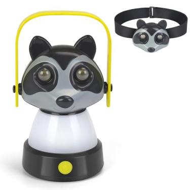 Imagem de Lanterna de cabeça infantil para acampamento, lanterna infantil guaxinim essencial para acampamento, lâmpada de cabeça de barraca de LED recarregável, luz noturna, kit de explorador para glamping ao