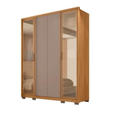 Imagem de Guarda-Roupa Solteiro com Espelho Reflecta New Cristal 4 Portas 3 Gavetas Buriti e Fendi