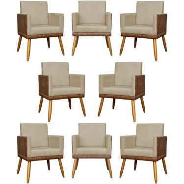 Imagem de Kit 8 Poltronas Decorativas Modernas Para Recepção Lis Corino Pé 30 Cm - Nude Suede Corino