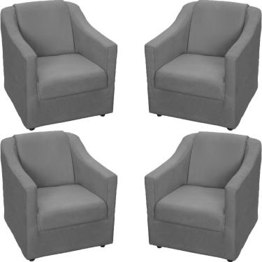 Imagem de Kit 4 Poltronas Mila Pé De Plástico Cromado - Cinza Suede