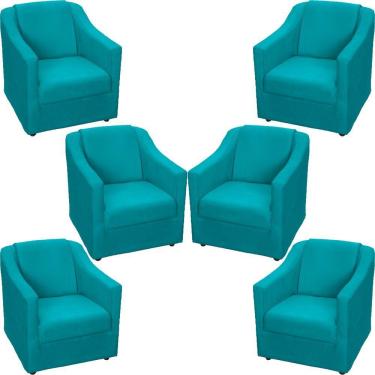Imagem de Kit 6 Poltronas Mila Pé De Plástico Cromado - Azul-turquesa Suede