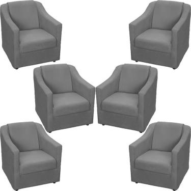 Imagem de Kit 6 Poltronas Mila Pé De Plástico Cromado - Cinza Suede