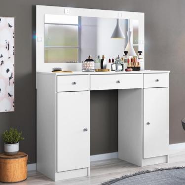Imagem de Camarim Penteadeira 3 Gavetas 2 Porta Com Led Viena - Branco Branco
