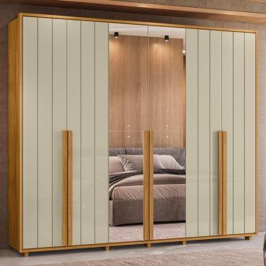 Imagem de Guarda Roupa Casal Volpi Ripado 6 Portas Cumaru-opala Com 4 Espelhos - Madetec Cumaru-opala