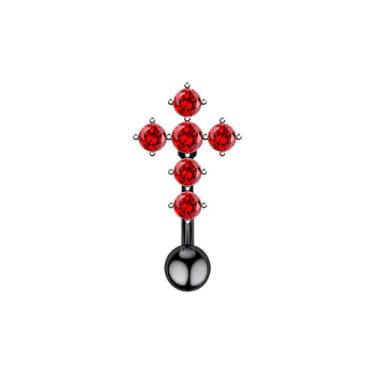 Imagem de Niaspi Anel de umbigo de cruz de cristal aço inoxidável zircônia cúbica roscada internamente barra umbigo piercing corporal joias para mulheres, 14g, Aço inoxidável Cristal, Sem Pedra Preciosa