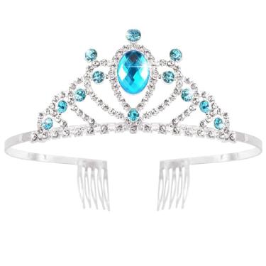 Imagem de Ondder Coroa de princesa para meninas com pente tiara de aniversário coroa para meninas Coronas Para Niñas acessórios de princesa (azul)